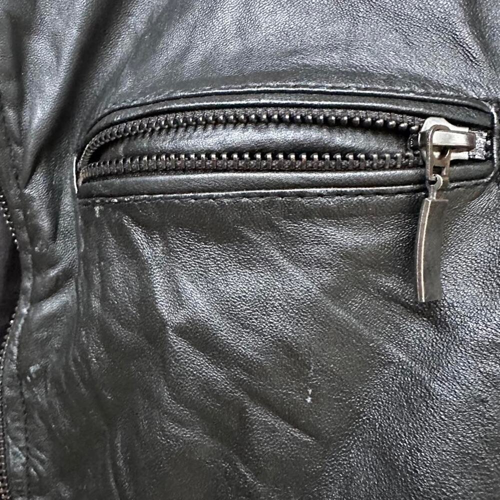 Body Guard Real Leather Jacket Womens L Black Moto Motorcycle Y2K Zip Pocket - Picture 4 of 6